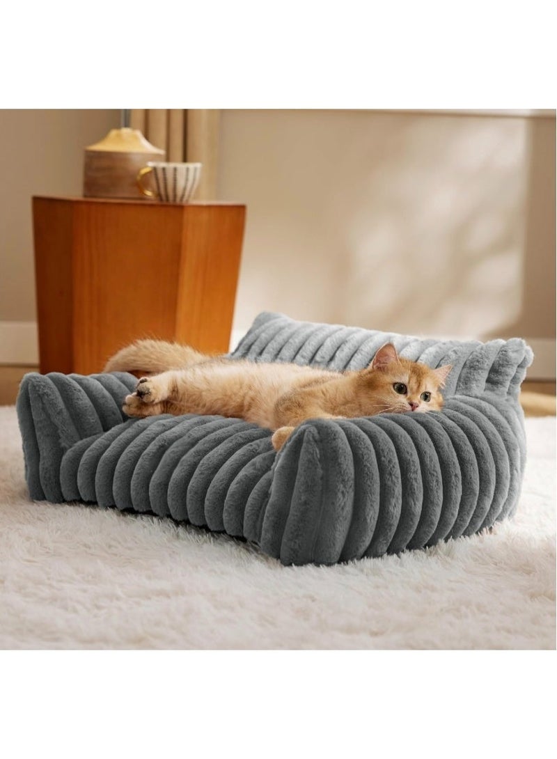 Pet bed - Premium and Adorable Sofa for Pet Cats - Fluffy Cat beds with Luxury High-Quality Corduroy Fabric, Suitable as a Pet Bed for Cats and Small Dogs,  Supportive Pet Sofa, 60cm,Grey - Image 1